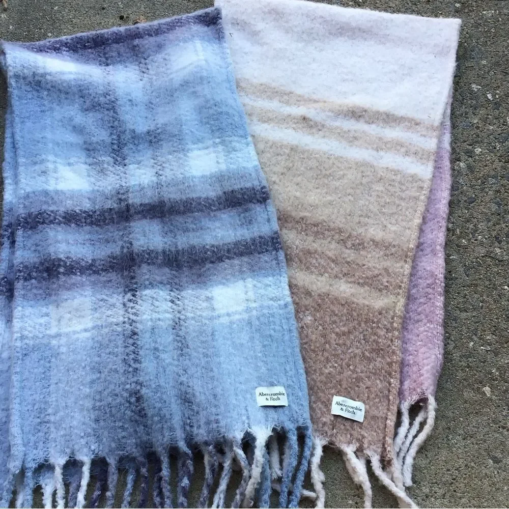 Abercrombie & Fitch Plaid Fringe Scarves — Blue, Beige & Blush